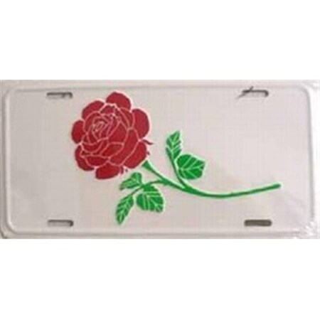 Rose Design White Metal Novelty License Plate Tag LP-428